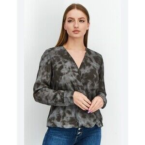 Rails Hillary Womens Wrap Top Size XS Charcoal Animal Print Long Sleeve Workwear
